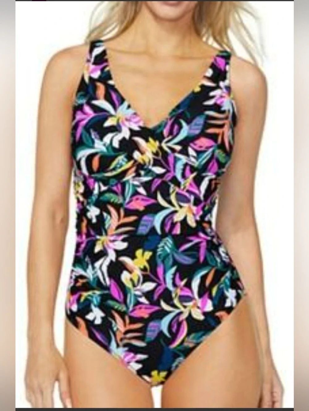 Island Escape floral-print one-piece swimsuit NWOT Size 12 Multi-Color